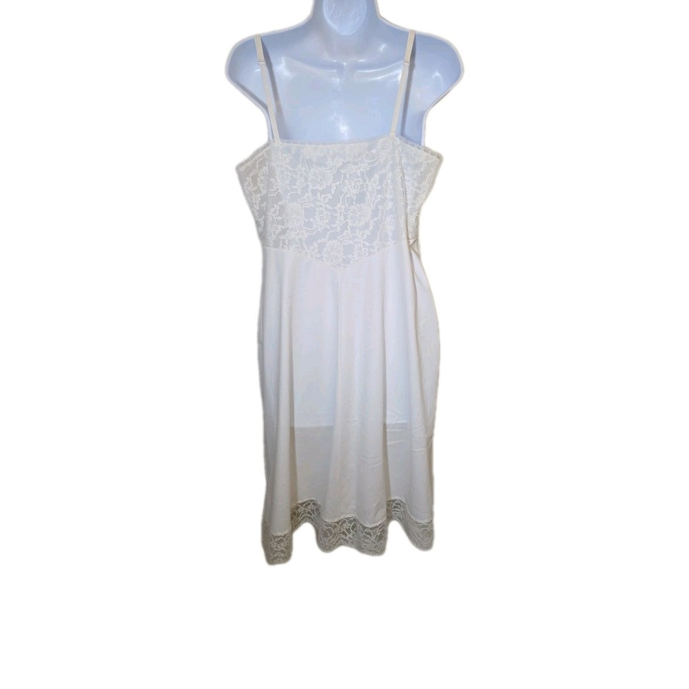 Vtg 1960s Vanity Fair Tricot Nylon Lace Bodice White Slip Dress LARGE‎ Size 38 - Picture 5 of 9